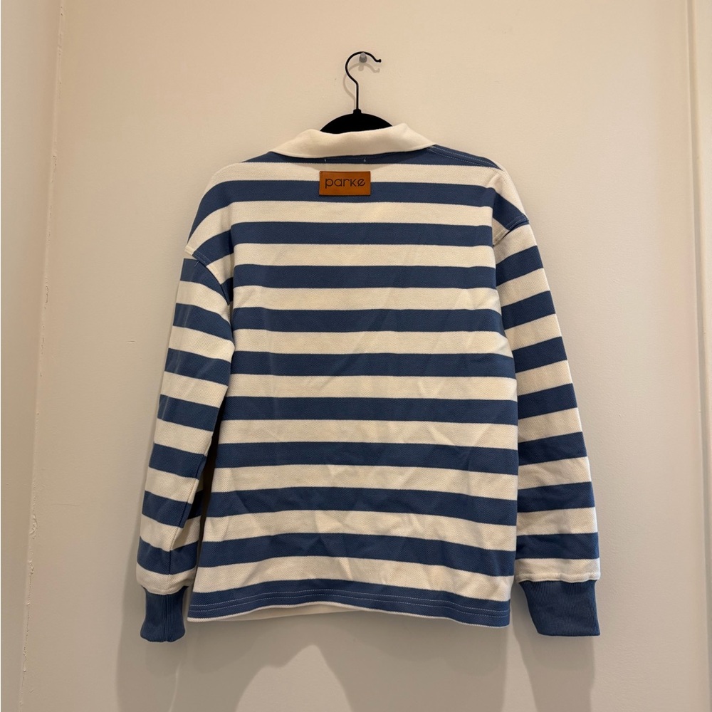 Parke Women's Blue and White Striped Crew Neck Sweater - Picture 3 of 4
